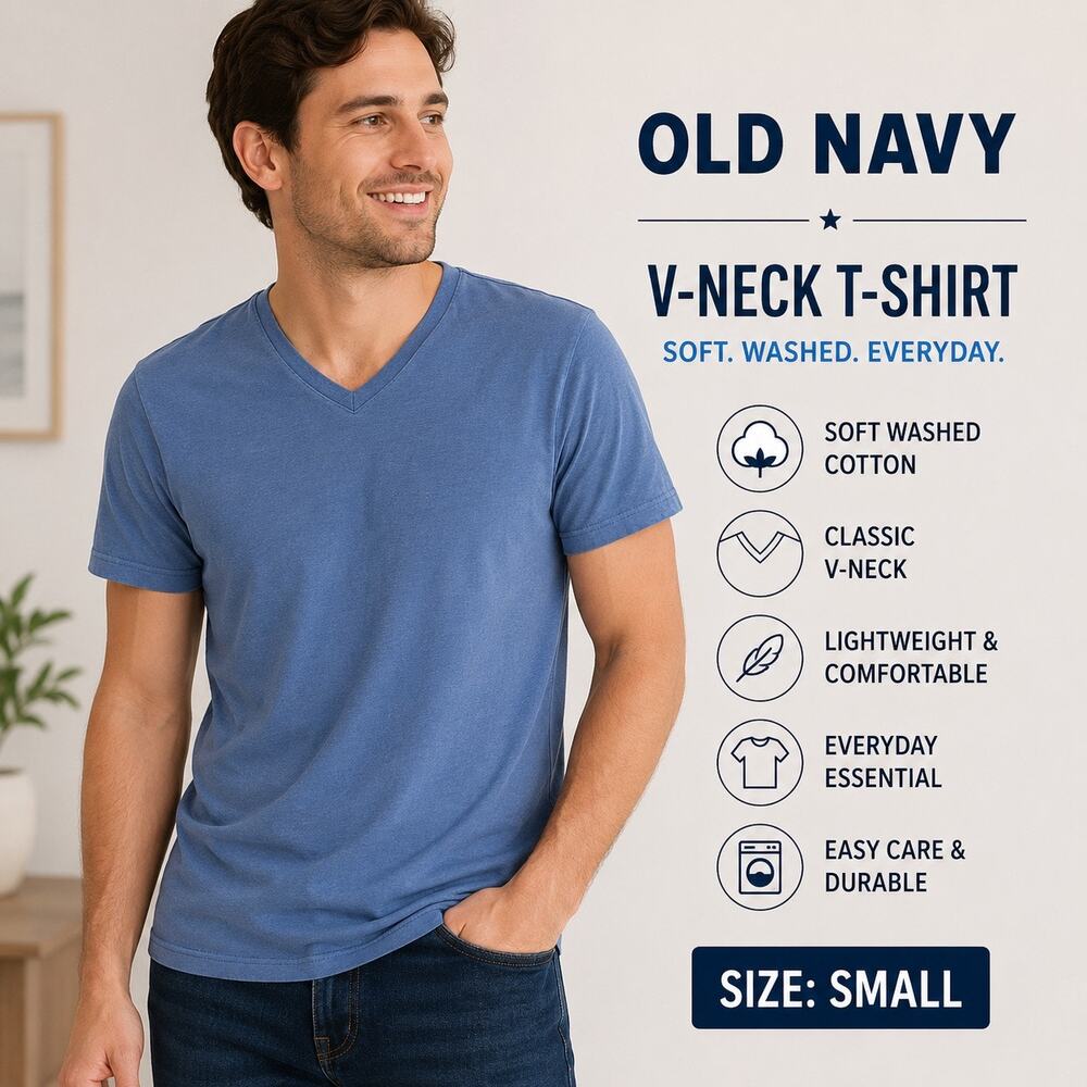 Old Navy Mens T Shirt Small Blue V Neck Short Sleeve Soft Washed Cotton Casual